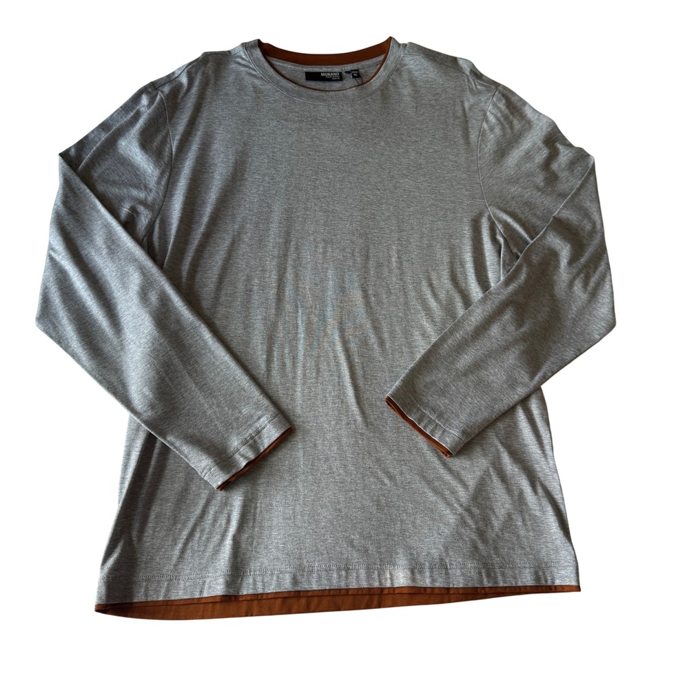 NWT Murano Liquid Luxury T-Shirt XL Gray Long Sleeve Crew Neck 100% Cotton Basic